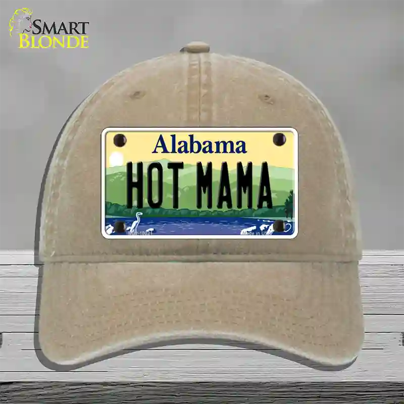 Hot Mama Alabama Novelty License Plate Hat Unconstructed Cotton / Khaki