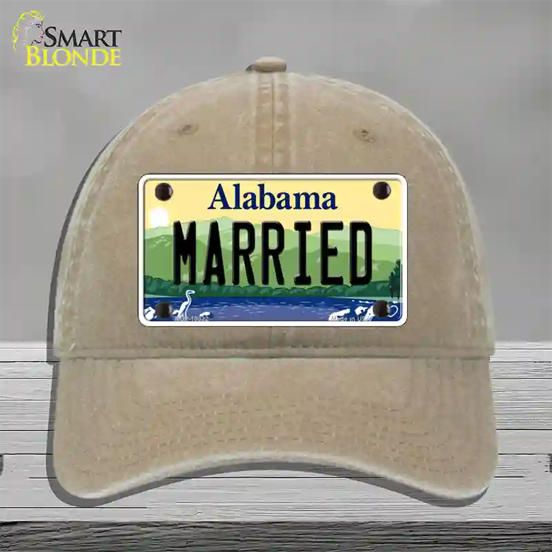 Married Alabama Novelty License Plate Hat Unconstructed Cotton / Khaki