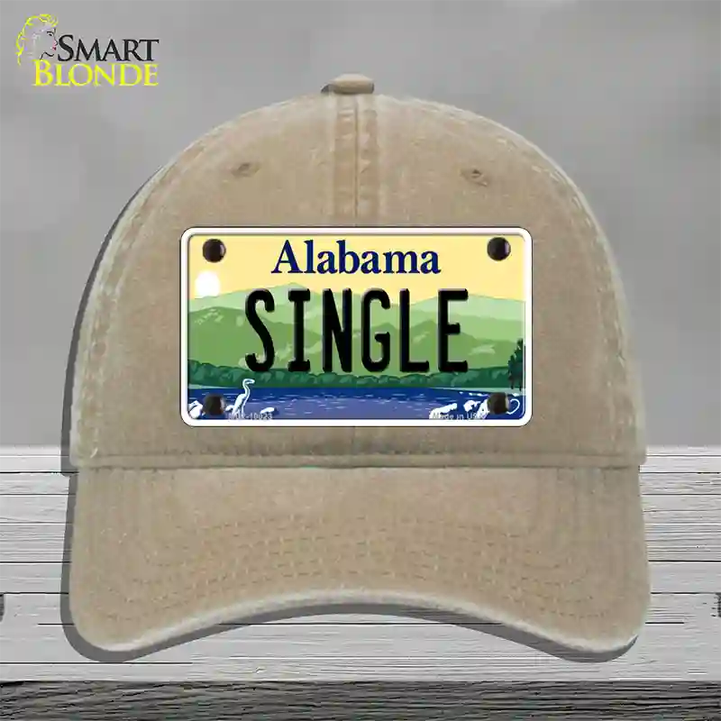 Single Alabama Novelty License Plate Hat Unconstructed Cotton / Khaki