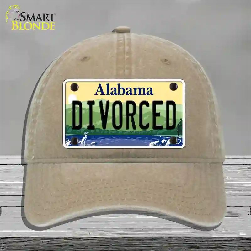 Divorced Alabama Novelty License Plate Hat Unconstructed Cotton / Khaki