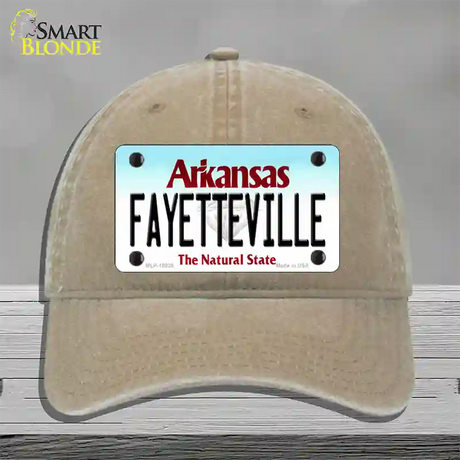 Fayetteville Arkansas Novelty License Plate Hat Unconstructed Cotton / Khaki