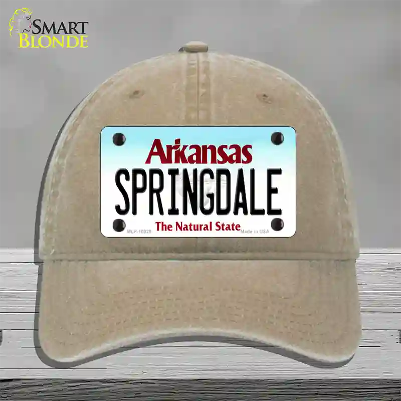 Springdale Arkansas Novelty License Plate Hat Unconstructed Cotton / Khaki