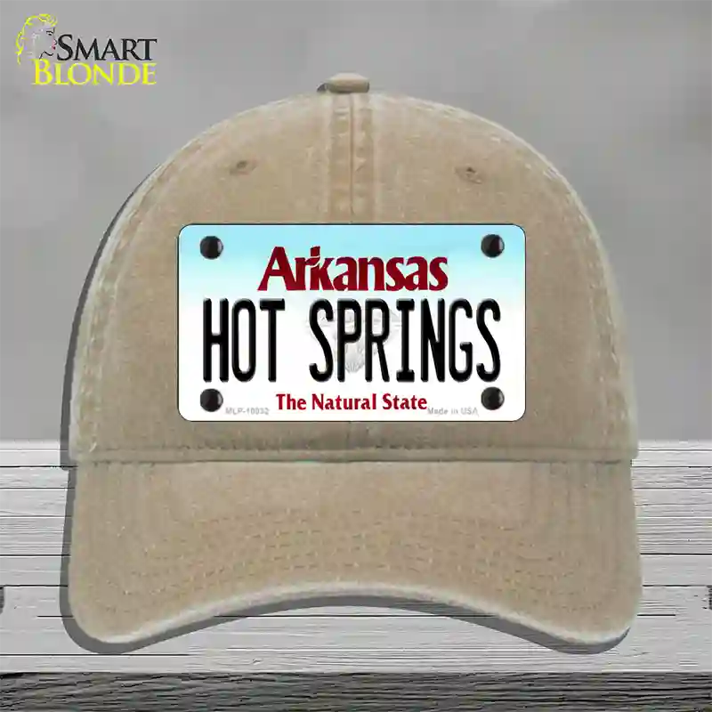 Hot Springs Arkansas Novelty License Plate Hat Unconstructed Cotton / Khaki