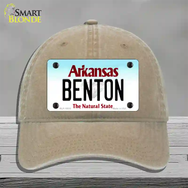 Benton Arkansas Novelty License Plate Hat Unconstructed Cotton / Khaki