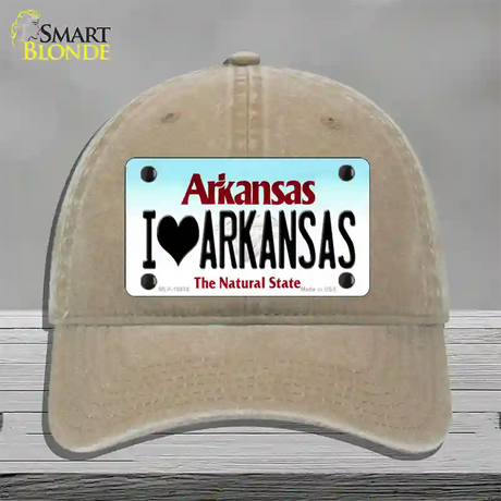 I Love Arkansas Novelty License Plate Hat Unconstructed Cotton / Khaki