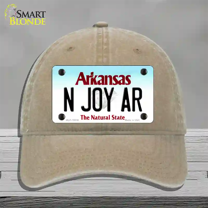 N Joy AR Arkansas Novelty License Plate Hat Unconstructed Cotton / Khaki