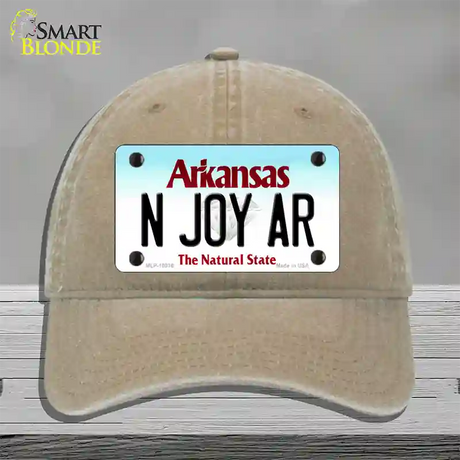 N Joy AR Arkansas Novelty License Plate Hat Unconstructed Cotton / Khaki