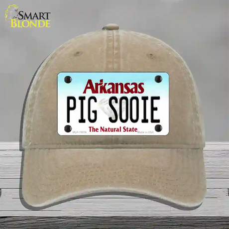 Pig Sooie Arkansas Novelty License Plate Hat Unconstructed Cotton / Khaki