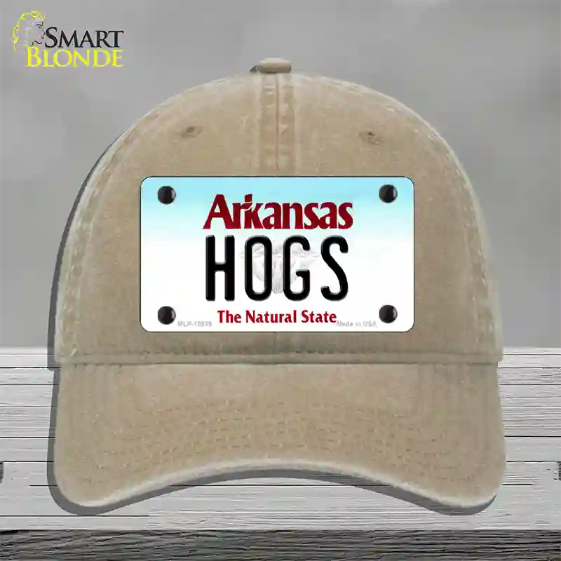 Hogs Arkansas Novelty License Plate Hat Unconstructed Cotton / Khaki