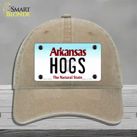 Hogs Arkansas Novelty License Plate Hat Unconstructed Cotton / Khaki