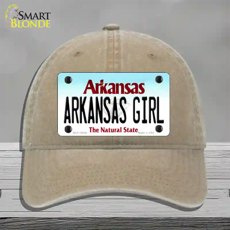 Arkansas Girl Arkansas Novelty License Plate Hat Unconstructed Cotton / Khaki