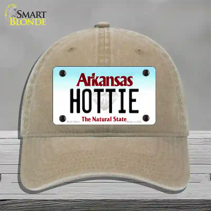 Hottie Arkansas Novelty License Plate Hat Unconstructed Cotton / Khaki