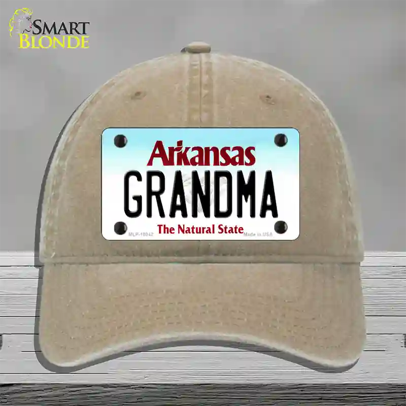 Grandma Arkansas Novelty License Plate Hat Unconstructed Cotton / Khaki