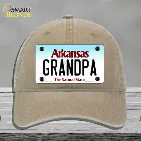 Grandpa Arkansas Novelty License Plate Hat Unconstructed Cotton / Khaki