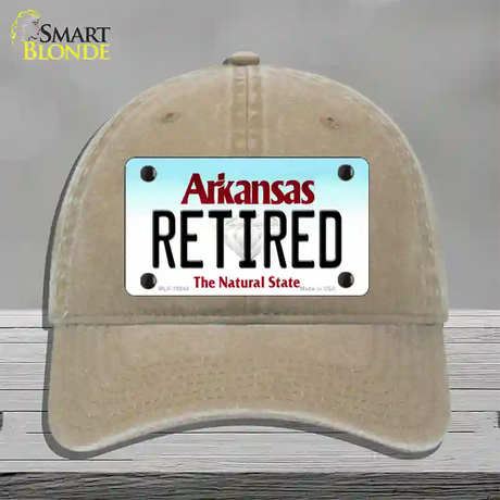 Retired Arkansas Novelty License Plate Hat Unconstructed Cotton / Khaki