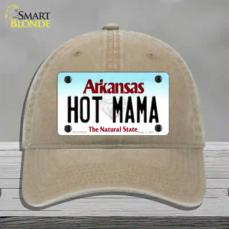 Hot Mama Arkansas Novelty License Plate Hat Unconstructed Cotton / Khaki