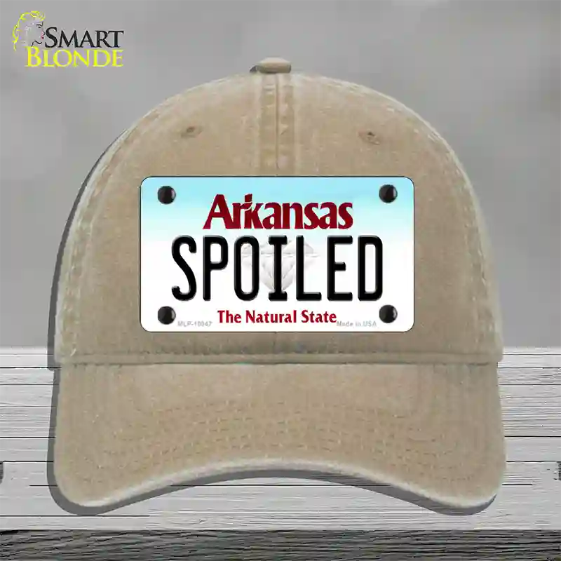 Spoiled Arkansas Novelty License Plate Hat Unconstructed Cotton / Khaki