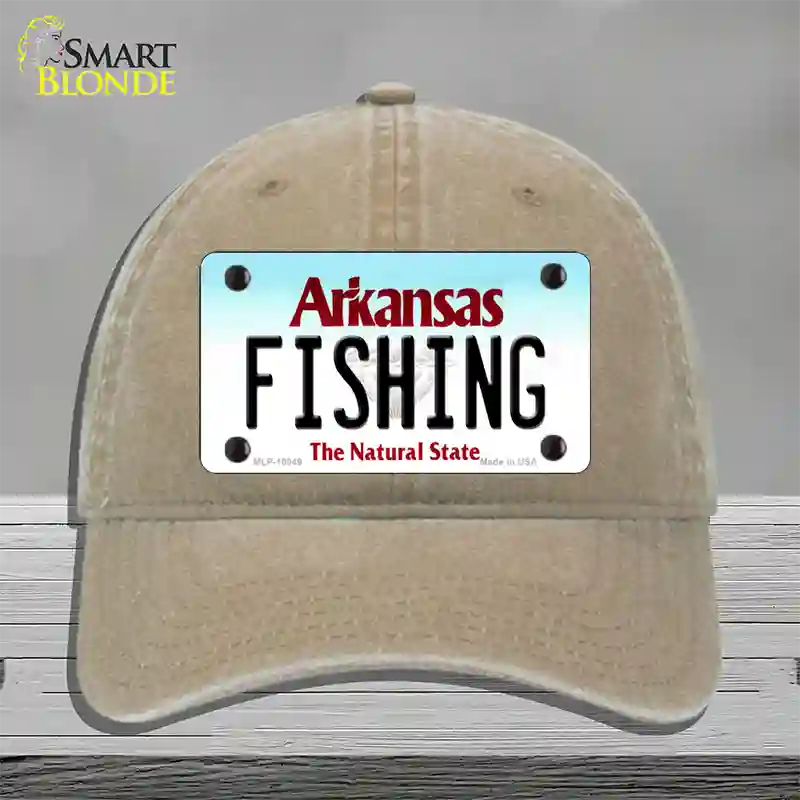 Fishing Arkansas Novelty License Plate Hat Unconstructed Cotton / Khaki