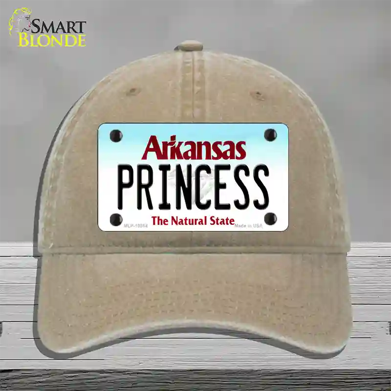 Princess Arkansas Novelty License Plate Hat Unconstructed Cotton / Khaki