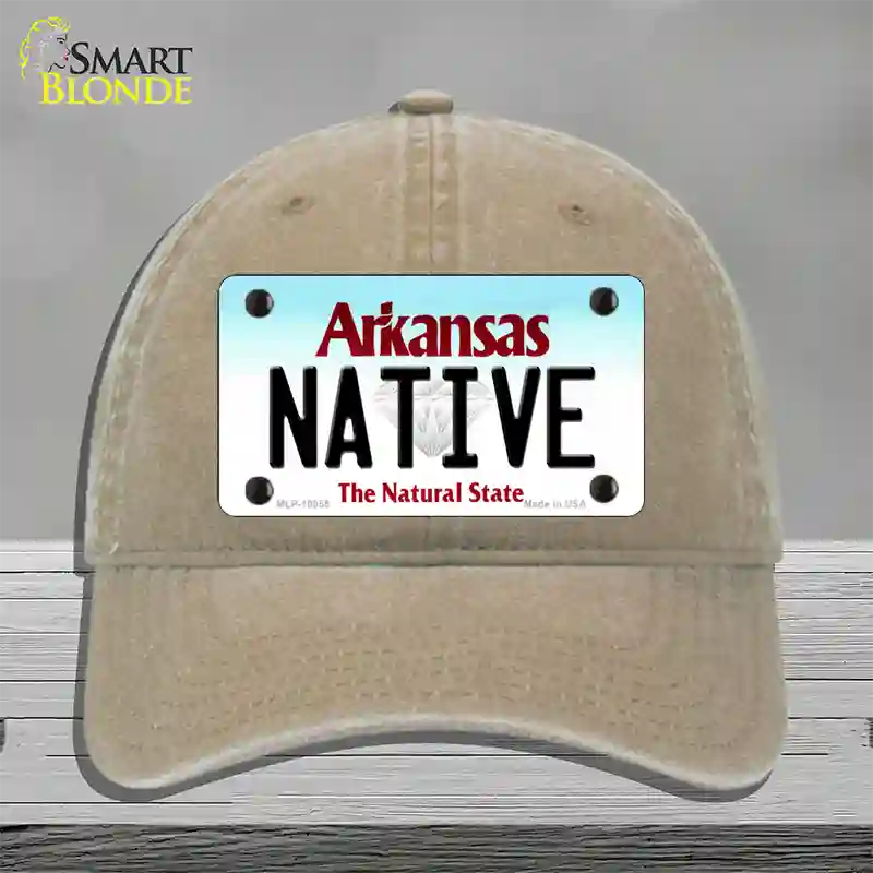 Native Arkansas Novelty License Plate Hat Unconstructed Cotton / Khaki