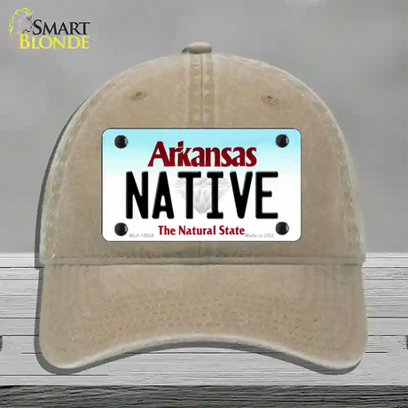 Native Arkansas Novelty License Plate Hat Unconstructed Cotton / Khaki