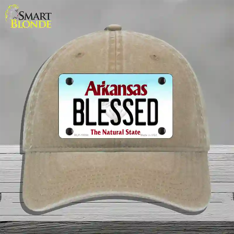 Blessed Arkansas Novelty License Plate Hat Unconstructed Cotton / Khaki