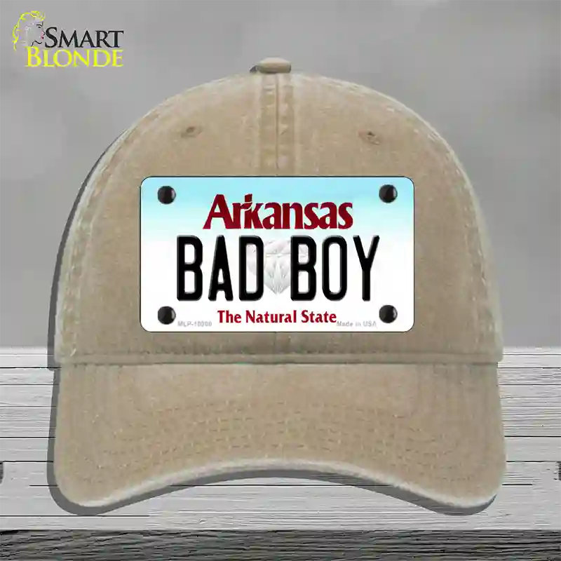 Bad Boy Arkansas Novelty License Plate Hat Unconstructed Cotton / Khaki