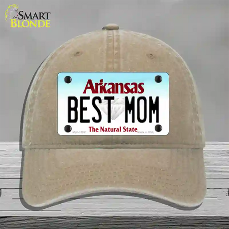 Best Mom Arkansas Novelty License Plate Hat Unconstructed Cotton / Khaki