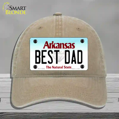 Best Dad Arkansas Novelty License Plate Hat Unconstructed Cotton / Khaki