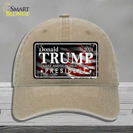 Trump 2024 Novelty License Plate Hat Unconstructed Cotton / Khaki