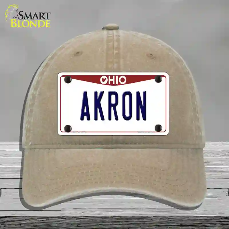 Akron Ohio Novelty License Plate Hat Unconstructed Cotton / Khaki