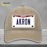 Akron Ohio Novelty License Plate Hat Unconstructed Cotton / Khaki