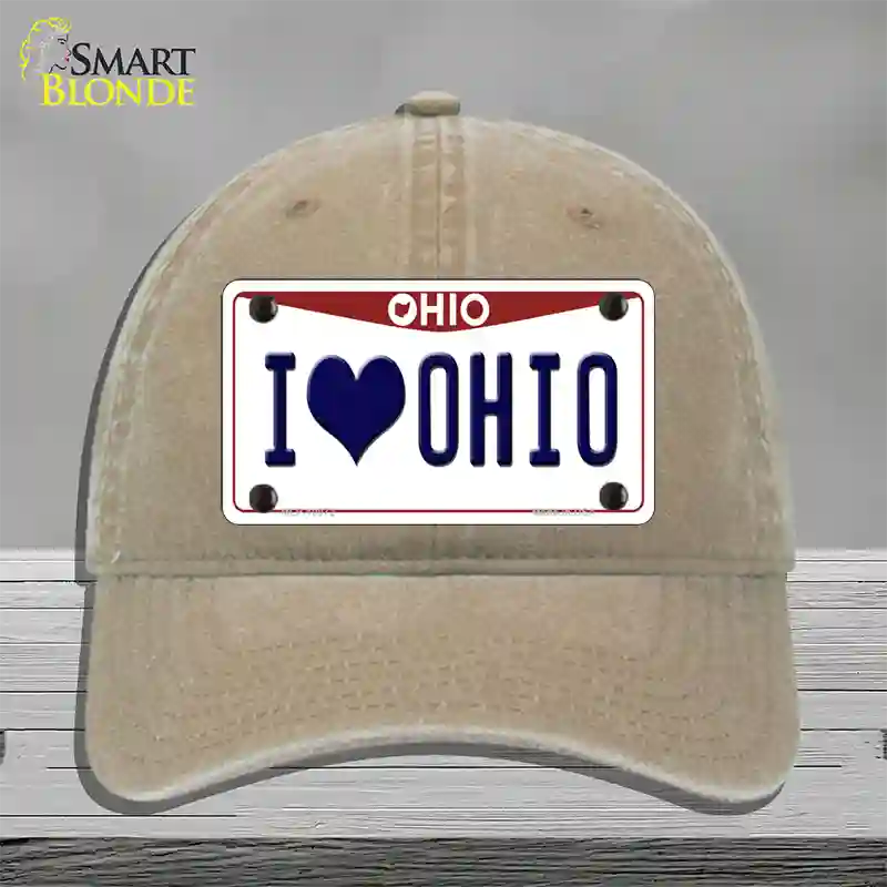 I Love Ohio Novelty License Plate Hat Unconstructed Cotton / Khaki