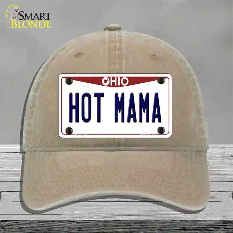 Hot Mama Ohio Novelty License Plate Hat Unconstructed Cotton / Khaki