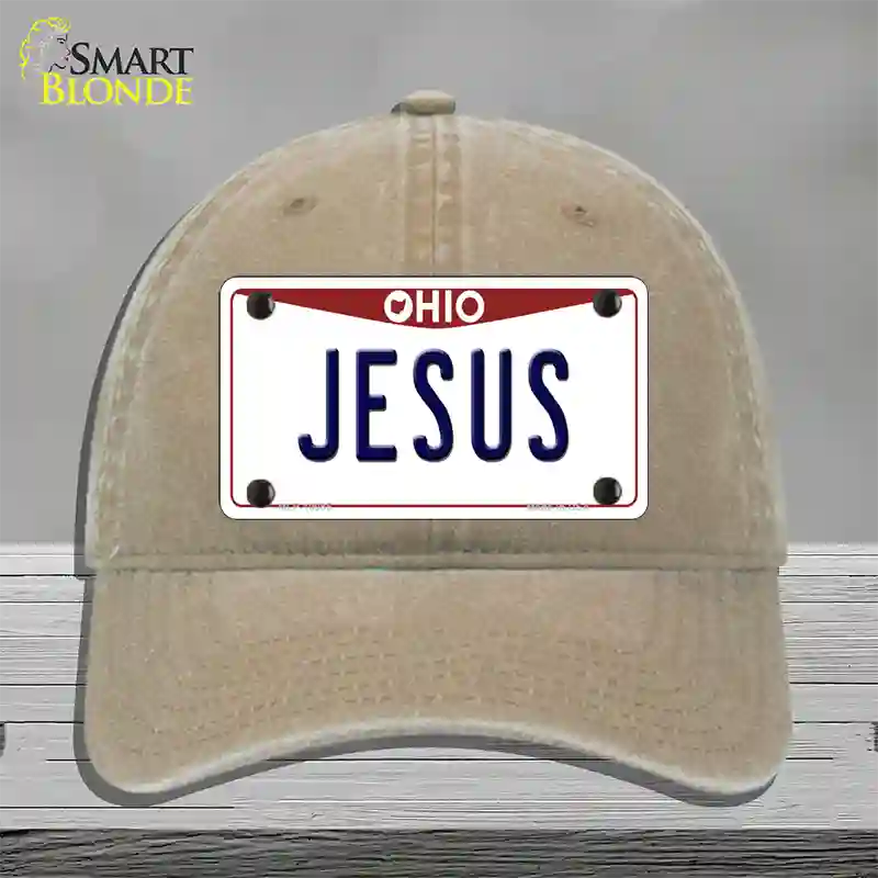 Jesus Ohio Novelty License Plate Hat Unconstructed Cotton / Khaki