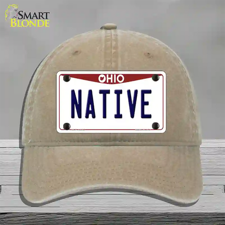 Native Ohio Novelty License Plate Hat Unconstructed Cotton / Khaki