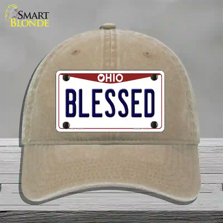 Blessed Ohio Novelty License Plate Hat Unconstructed Cotton / Khaki