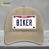 Biker Ohio Novelty License Plate Hat Unconstructed Cotton / Khaki