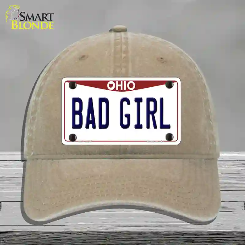 Bad Girl Ohio Novelty License Plate Hat Unconstructed Cotton / Khaki