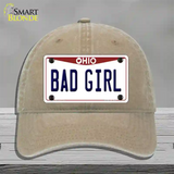 Bad Girl Ohio Novelty License Plate Hat Unconstructed Cotton / Khaki