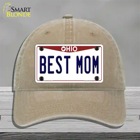 Best Mom Ohio Novelty License Plate Hat Unconstructed Cotton / Khaki