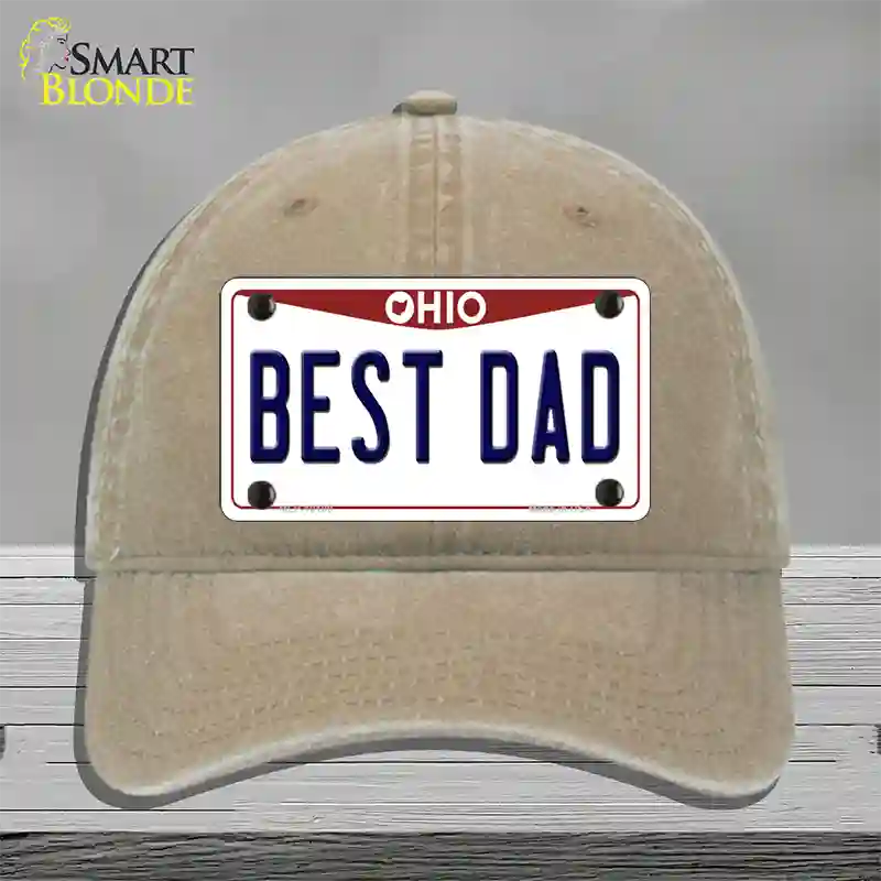 Best Dad Ohio Novelty License Plate Hat Unconstructed Cotton / Khaki