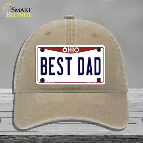 Best Dad Ohio Novelty License Plate Hat Unconstructed Cotton / Khaki