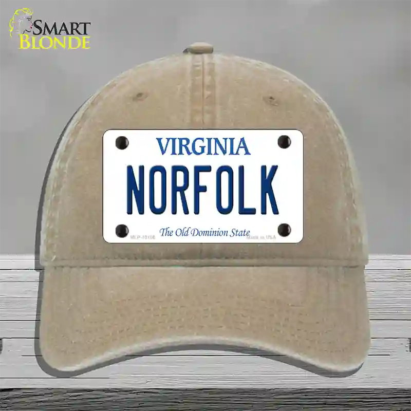 Norfolk Virginia Novelty License Plate Hat Unconstructed Cotton / Khaki