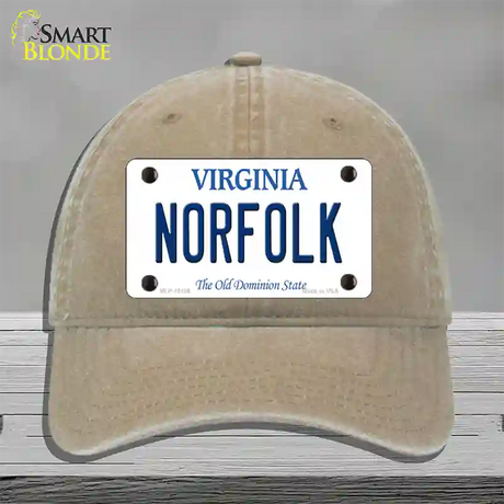 Norfolk Virginia Novelty License Plate Hat Unconstructed Cotton / Khaki