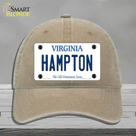 Hampton Virginia Novelty License Plate Hat Unconstructed Cotton / Khaki