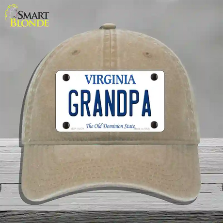 Grandpa Virginia Novelty License Plate Hat Unconstructed Cotton / Khaki