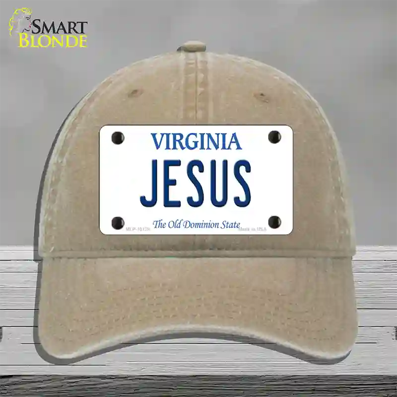 Jesus Virginia Novelty License Plate Hat Unconstructed Cotton / Khaki