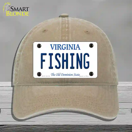 Fishing Virginia Novelty License Plate Hat Unconstructed Cotton / Khaki