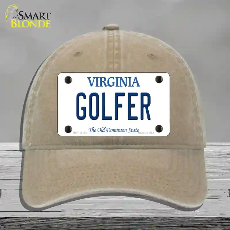 Golfer Virginia Novelty License Plate Hat Unconstructed Cotton / Khaki